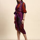 Ariya Threads Women’s Purple & Rust Abstract-Print Belted Asymmetric Shirt Dress