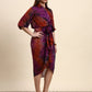 Ariya Threads Women’s Purple & Rust Abstract-Print Belted Asymmetric Shirt Dress