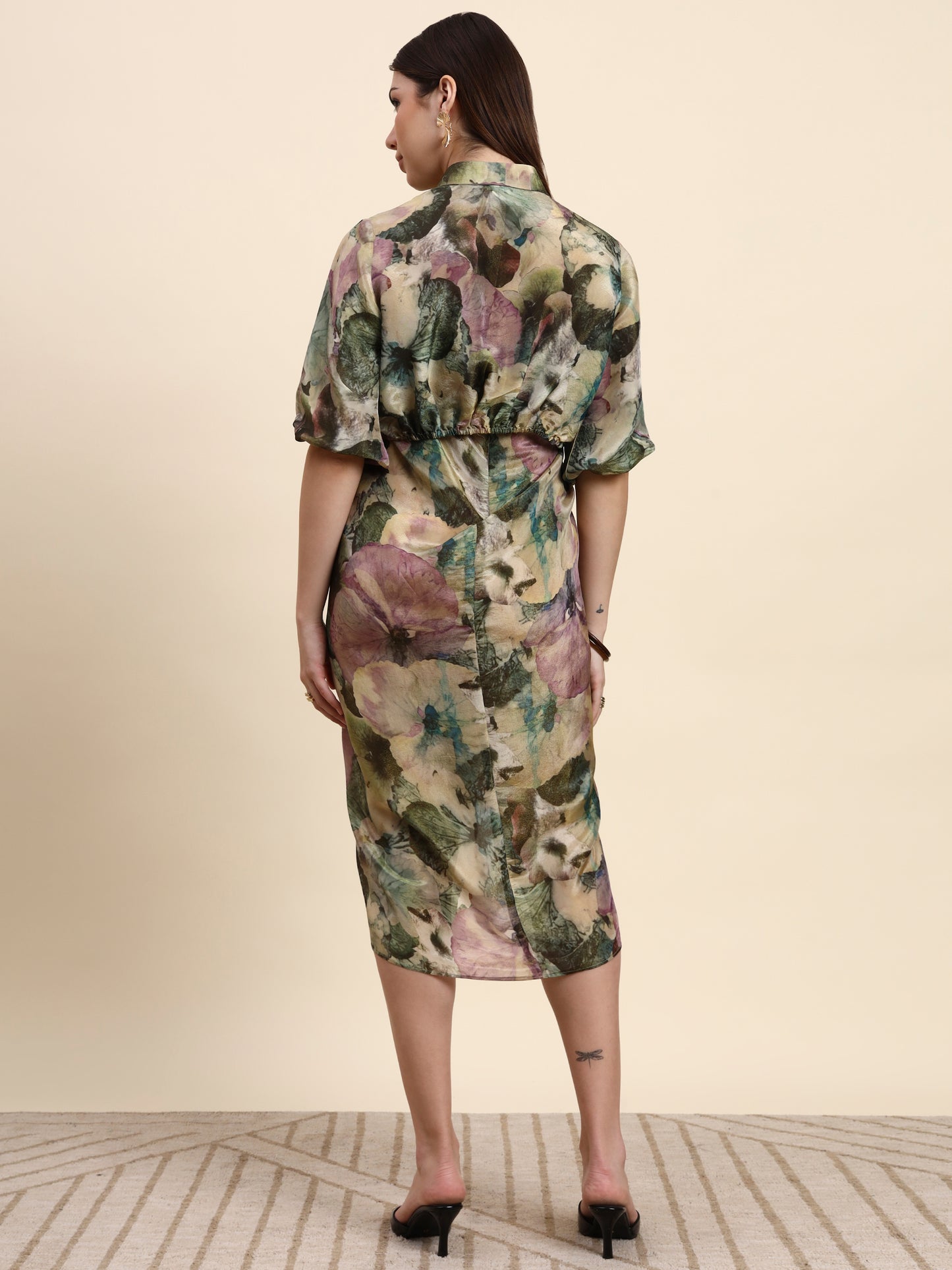 Ariya Threads Women’s Multicolour Floral-Print Belted Asymmetric Shirt Dress