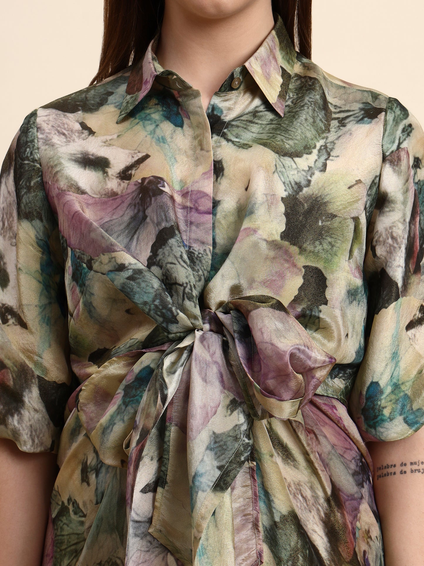 Ariya Threads Women’s Multicolour Floral-Print Belted Asymmetric Shirt Dress