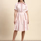 Ariya Threads Women’s Blush Pink Contrast-Piping Belted A-Line Shirt Dress