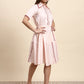 Ariya Threads Women’s Blush Pink Contrast-Piping Belted A-Line Shirt Dress