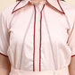 Ariya Threads Women’s Blush Pink Contrast-Piping Belted A-Line Shirt Dress