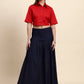 Ariya Threads Women’s Red Cropped Shirt & Navy Pleated Maxi Skirt Co-ord Set