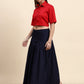 Ariya Threads Women’s Red Cropped Shirt & Navy Pleated Maxi Skirt Co-ord Set