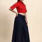 Ariya Threads Women’s Red Cropped Shirt & Navy Pleated Maxi Skirt Co-ord Set