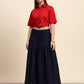 Ariya Threads Women’s Red Cropped Shirt & Navy Pleated Maxi Skirt Co-ord Set