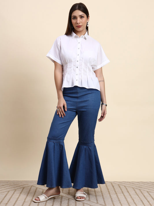 Ariya Threads Azure White Flare Co-ord Set
