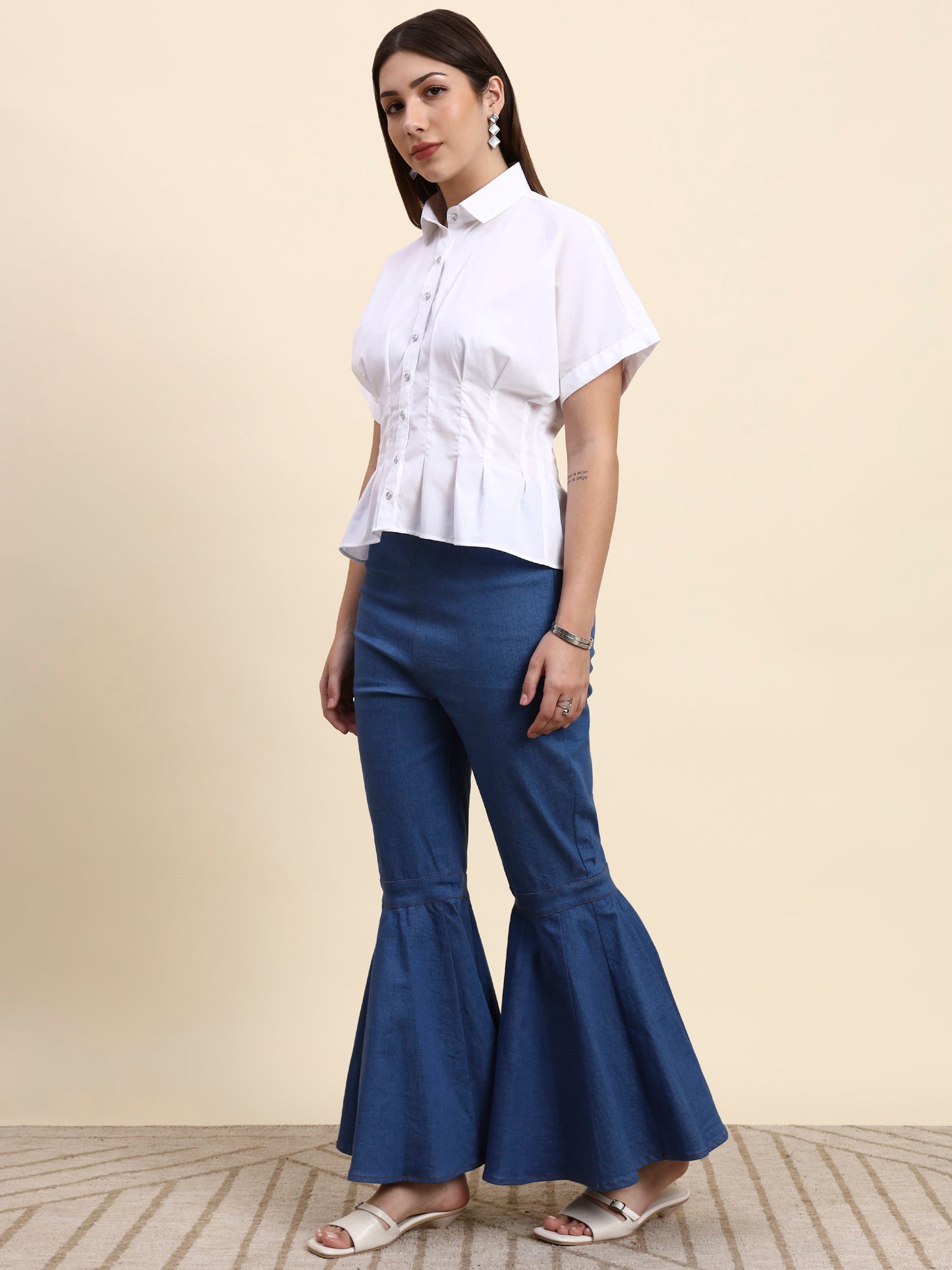 Ariya Threads Azure White Flare Co-ord Set
