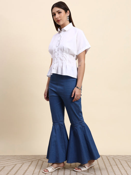 Ariya Threads Azure White Flare Co-ord Set