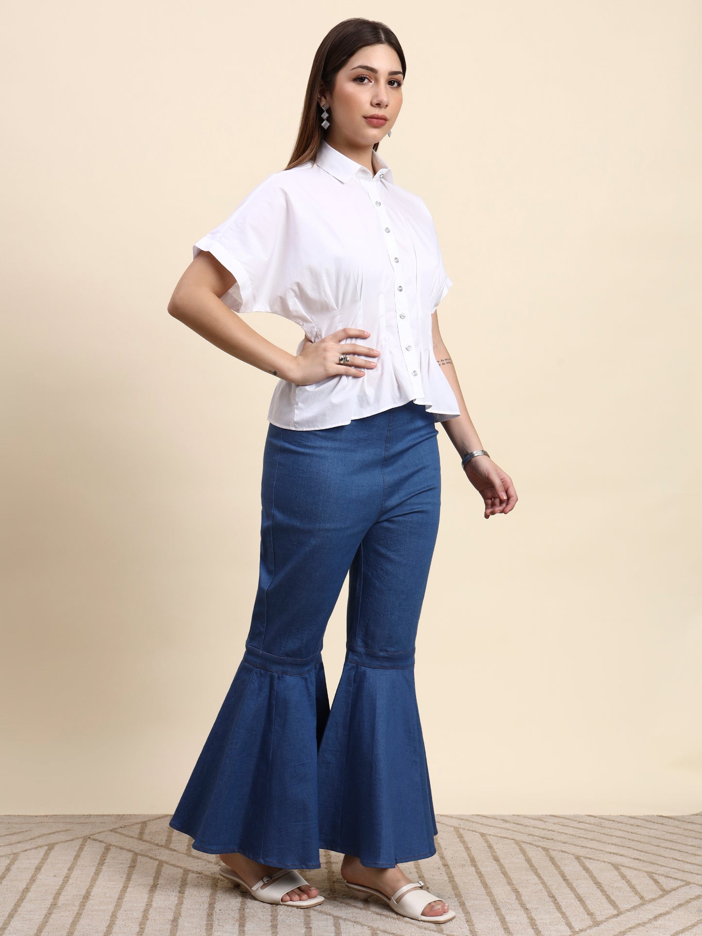 Ariya Threads Azure White Flare Co-ord Set