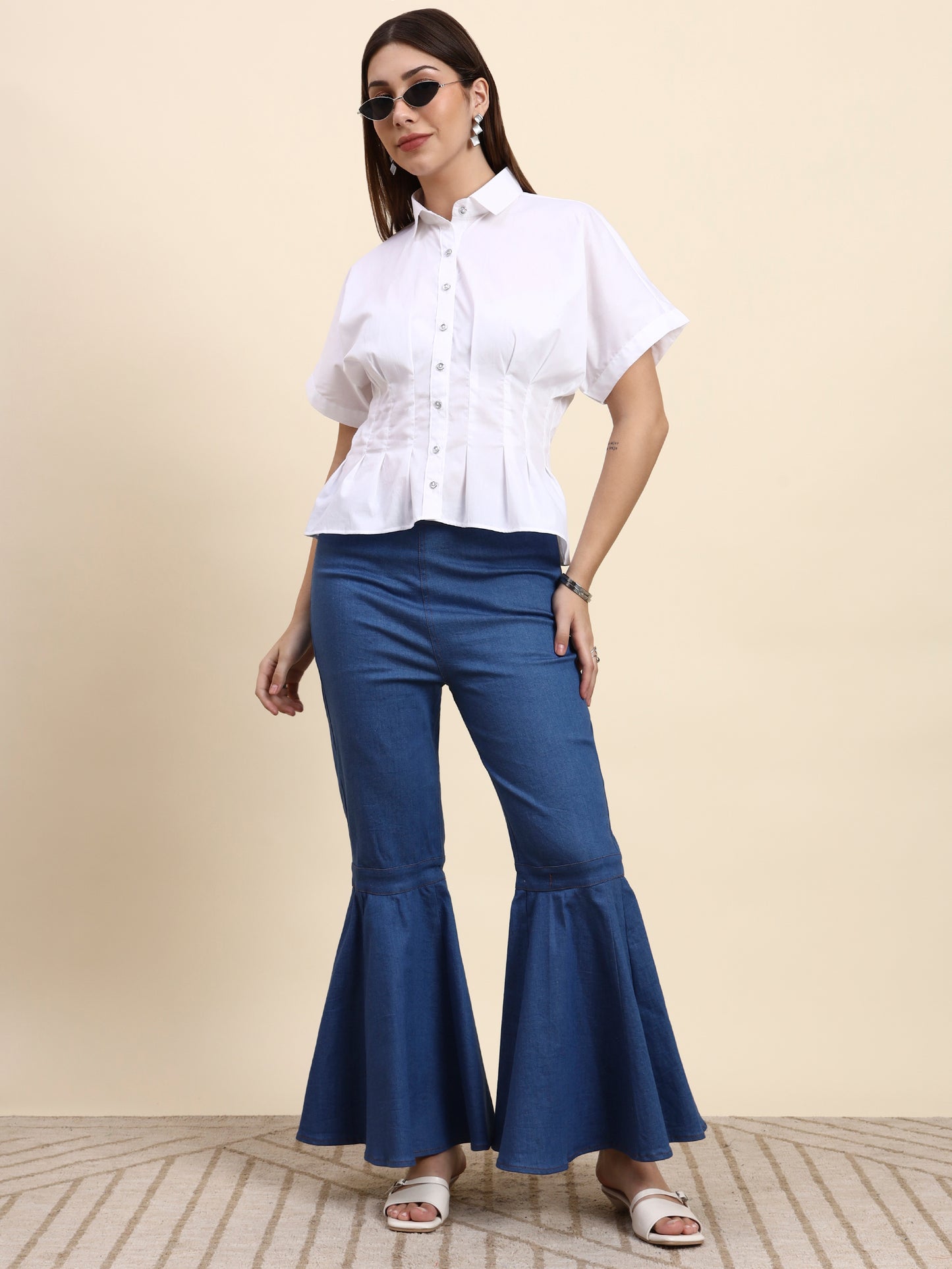 Ariya Threads Azure White Flare Co-ord Set