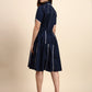 Ariya Threads Navy Blue A-Line Shirt Dress with Contrast Piping