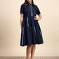 Ariya Threads Navy Blue A-Line Shirt Dress with Contrast Piping