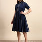 Ariya Threads Navy Blue A-Line Shirt Dress with Contrast Piping