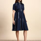Ariya Threads Navy Blue A-Line Shirt Dress with Contrast Piping