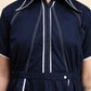 Ariya Threads Navy Blue A-Line Shirt Dress with Contrast Piping