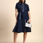 Ariya Threads Navy Blue A-Line Shirt Dress with Contrast Piping