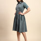 Ariya Threads Women’s Sage Green A-Line Shirt Dress with Contrast Detailing