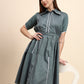 Ariya Threads Women’s Sage Green A-Line Shirt Dress with Contrast Detailing