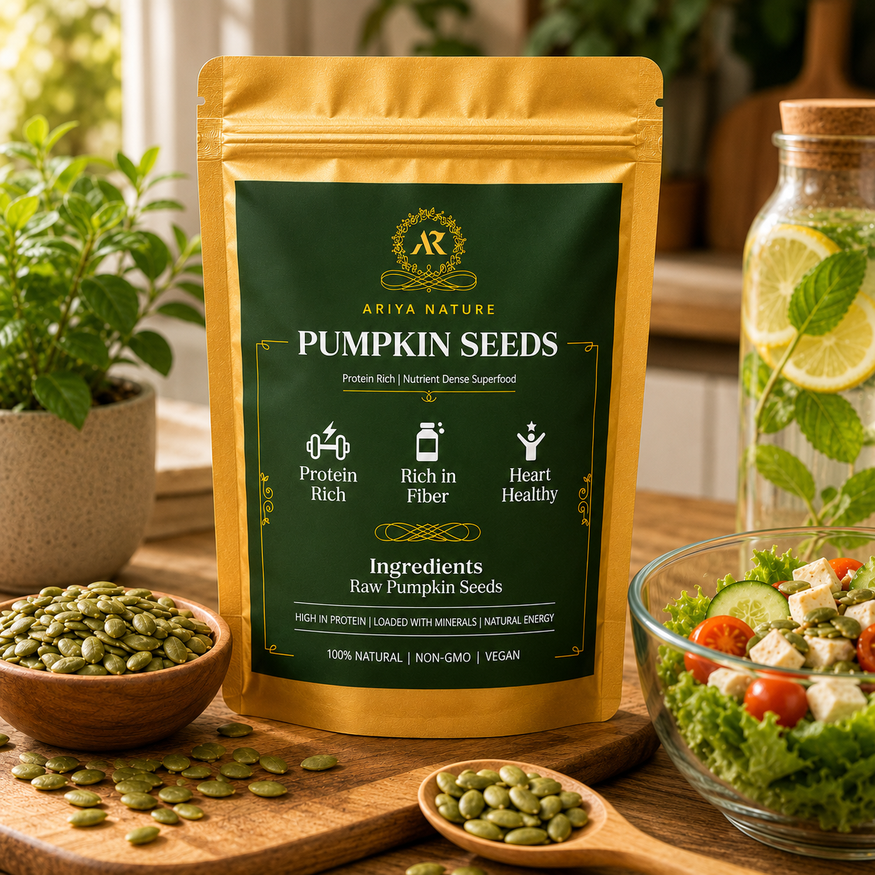 Ariya Nature Pumpkin Seeds 150 Gram| Premium Natural Non-GMO Raw Pumpkin Seeds