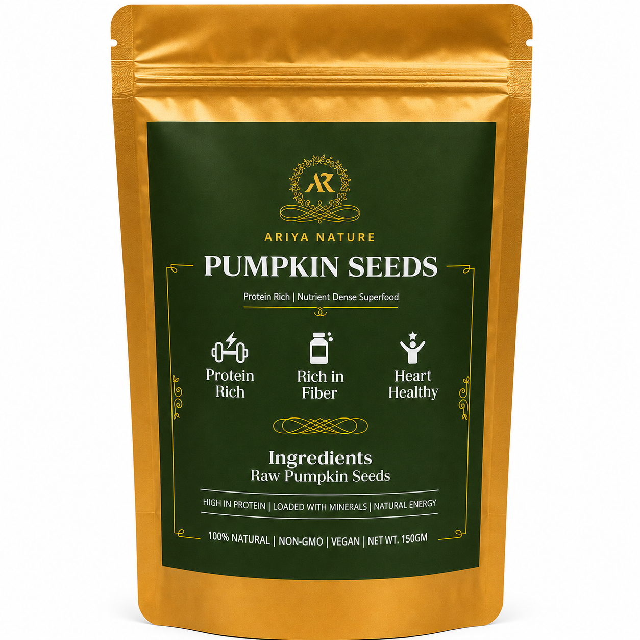 Ariya Nature Pumpkin Seeds 150 Gram| Premium Natural Non-GMO Raw Pumpkin Seeds