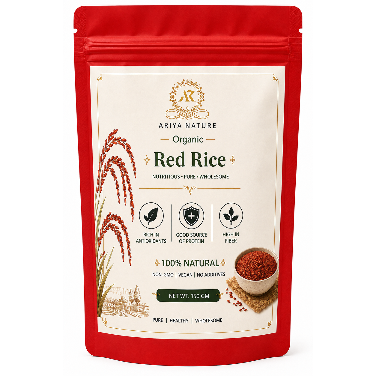 Ariya Nature Organic Red Rice 150g | High Fiber, Vegan & Antioxidant Rich