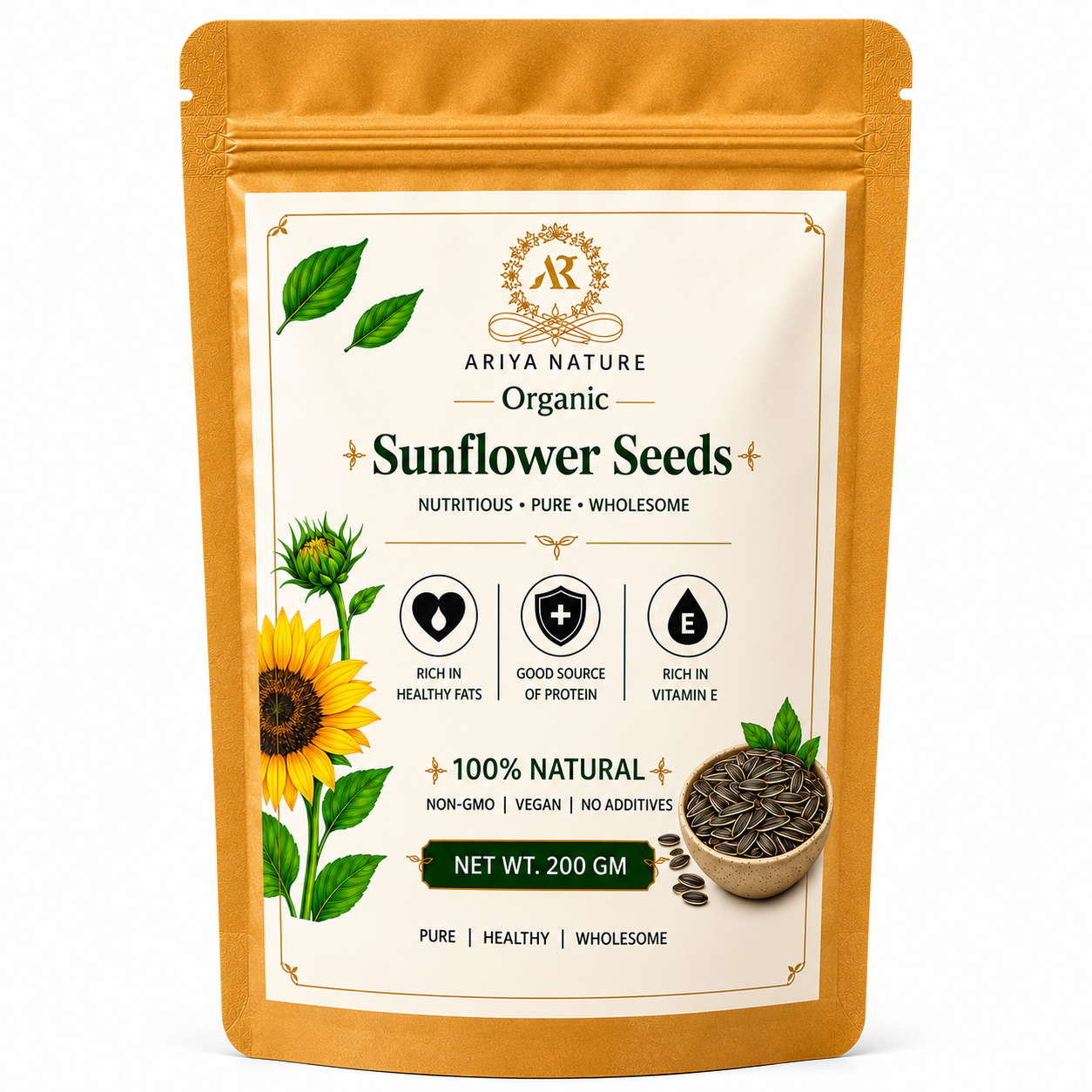 Ariya Nature Organic Sunflower Seeds 200 Gram| Natural, Vegan & Non-GMO Snack