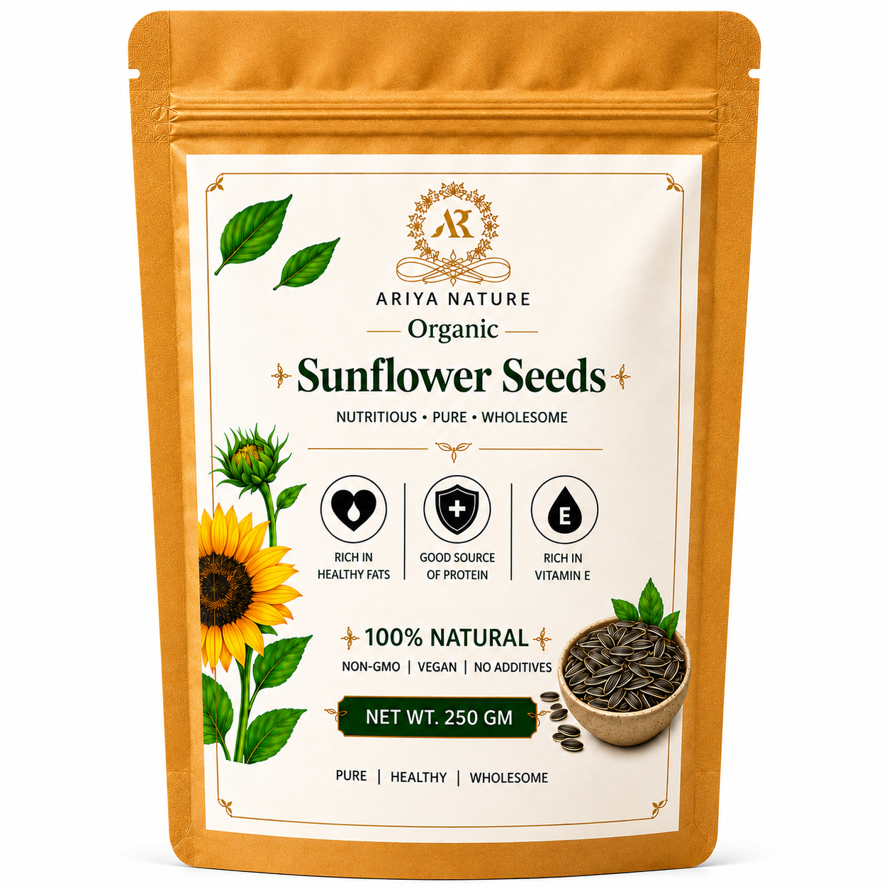 Ariya Nature Organic Sunflower Seeds 250 Gram| Natural, Vegan & Non-GMO Snack