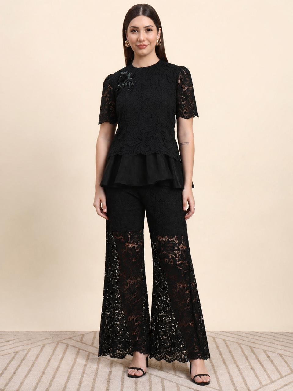 Ariya Threads Midnight Bloom Lace Co-ord Set (Black)