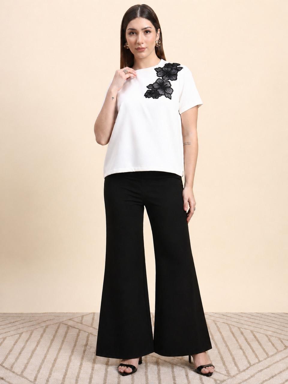 Ariya Threads Monochrome Bloom Co-ord Set (White & Black)