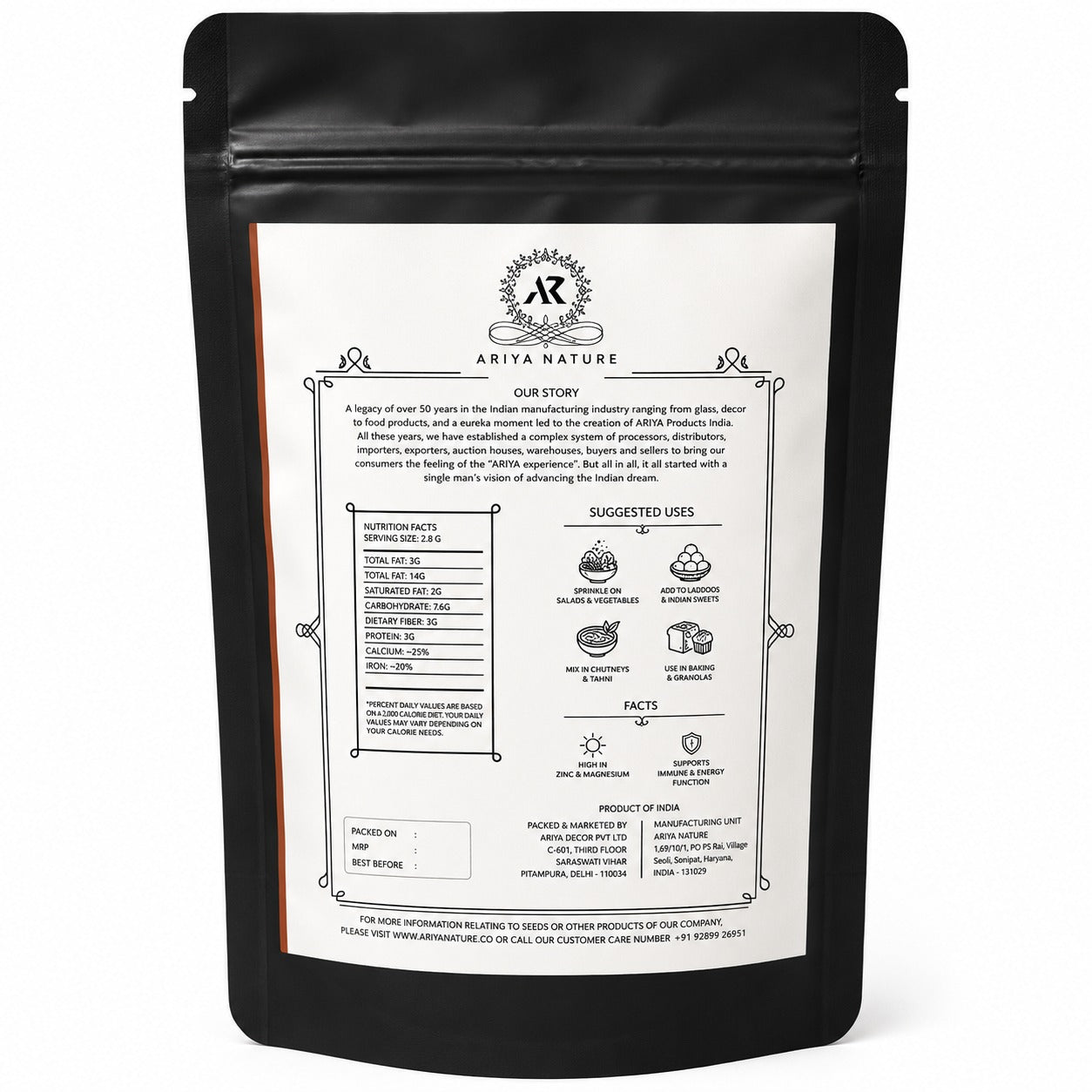 Ariya Nature Raw Sesame Seeds 100g | Premium Natural Non-GMO Sesame Seeds