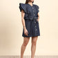 Ariya Threads Luna Polka Dot Denim Dress (Navy Blue)