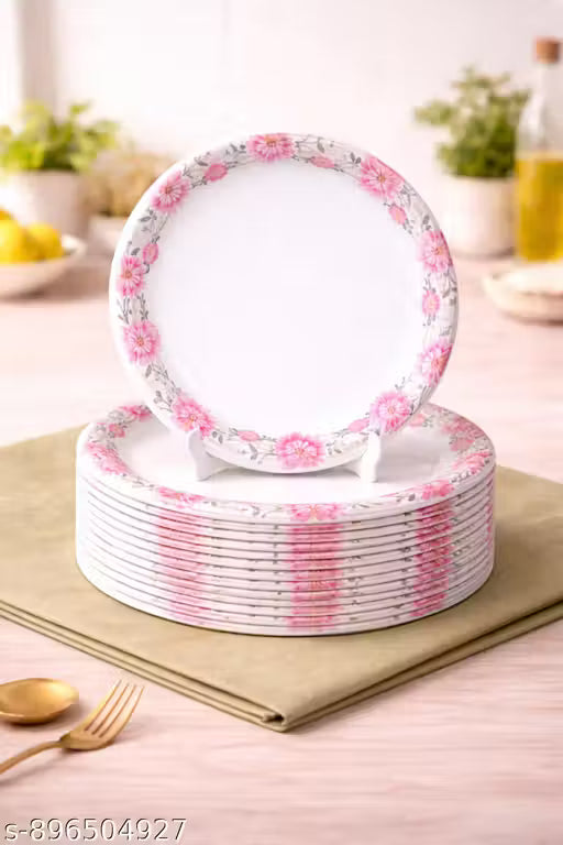 Ariya Melamine Dinner Plates 11 Inch Set of 12 | Pink Flower