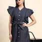 Ariya Threads Luna Polka Dot Denim Dress (Navy Blue)