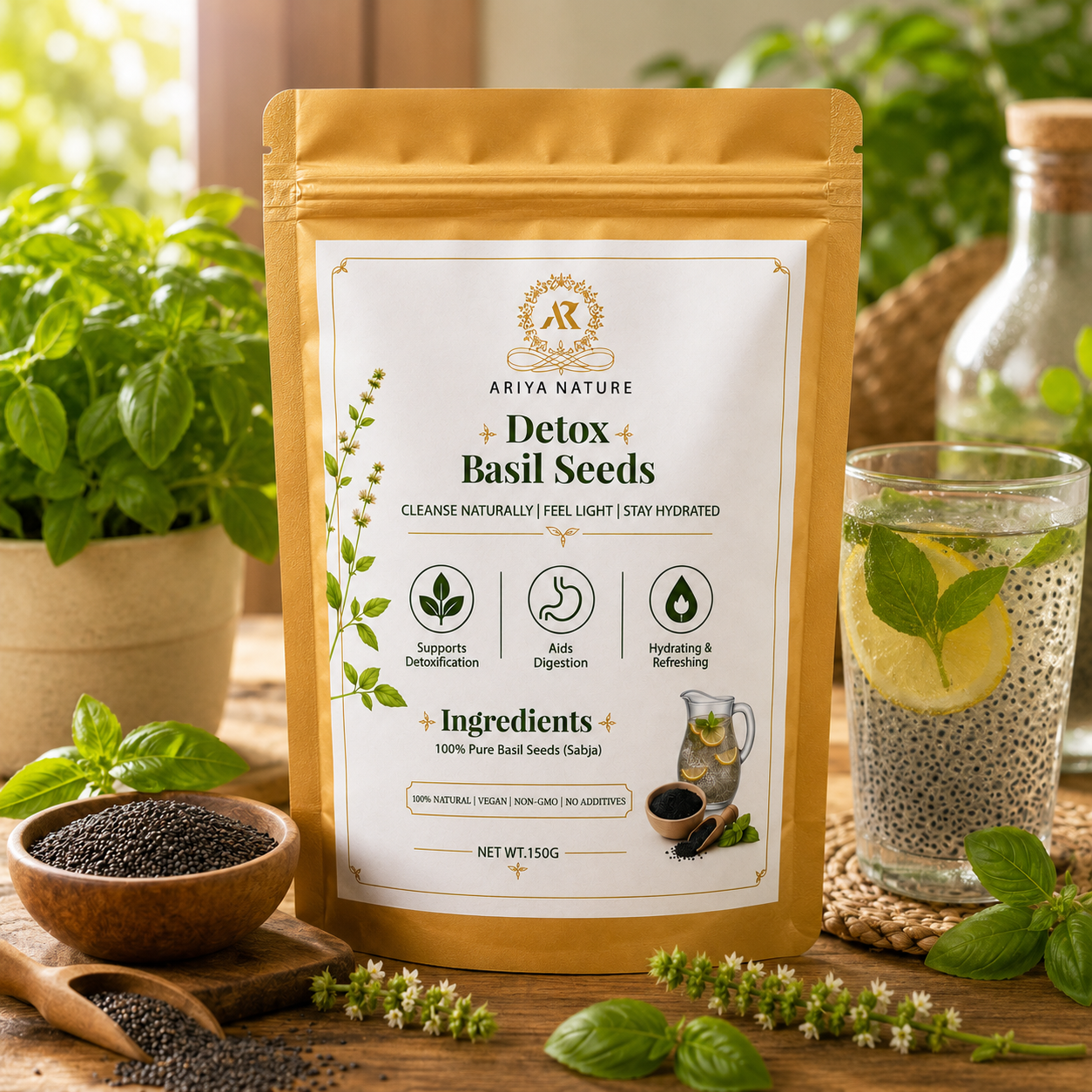 Ariya Nature Basil Seeds (Sabja) 150g | Premium Natural Sweet Basil Seeds