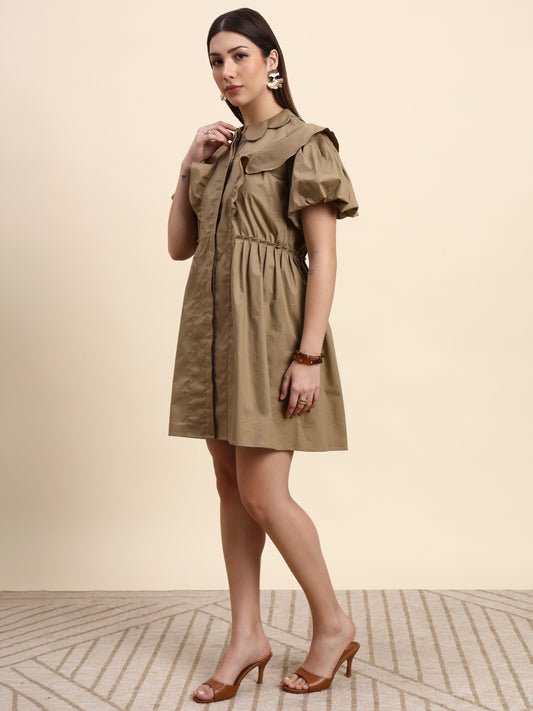 Ariya Threads Elara Ruffle Dress (Mocha Brown)