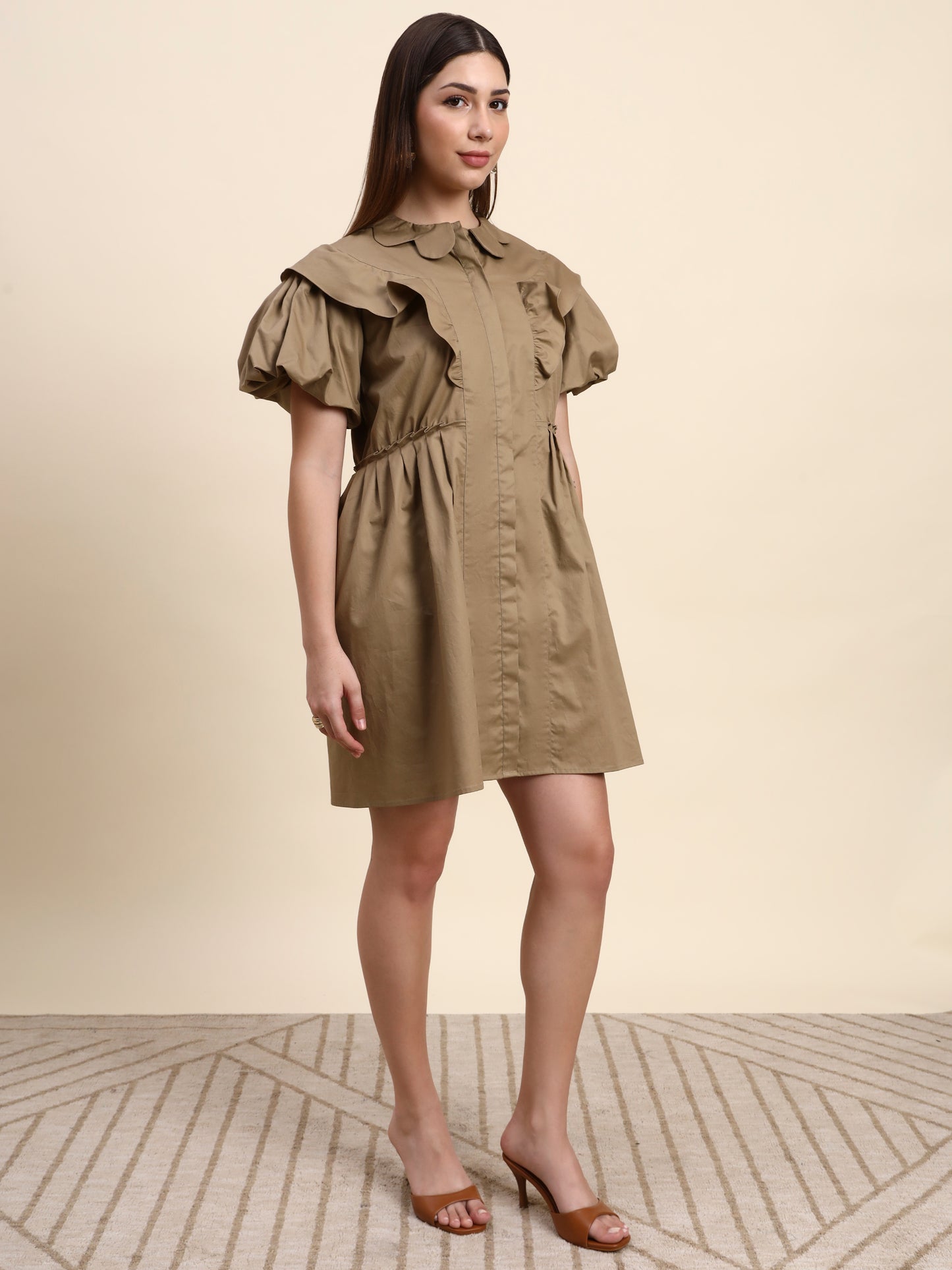 Ariya Threads Elara Ruffle Dress (Mocha Brown)