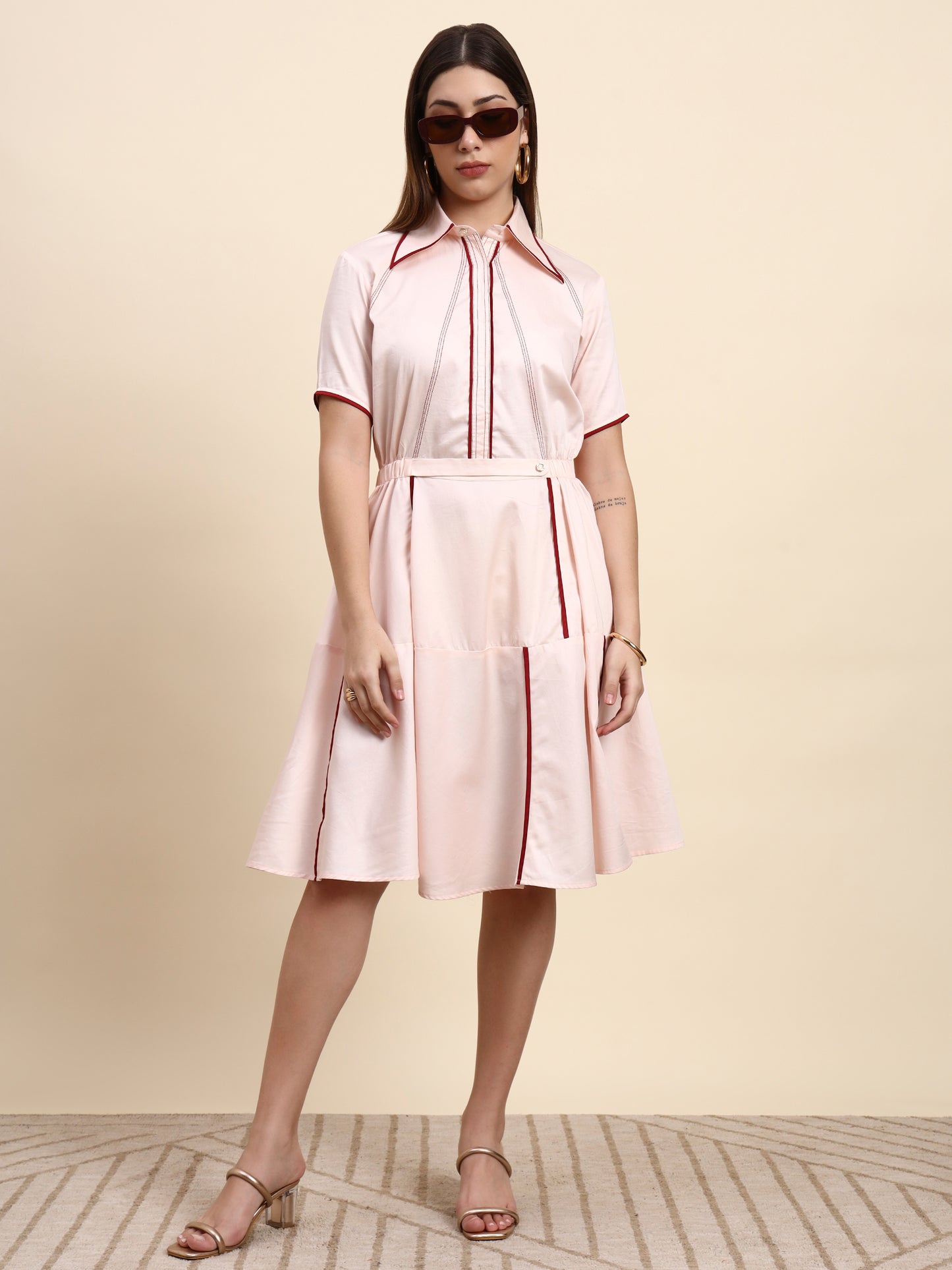 Rosé Line Midi Dress (Blush Pink)