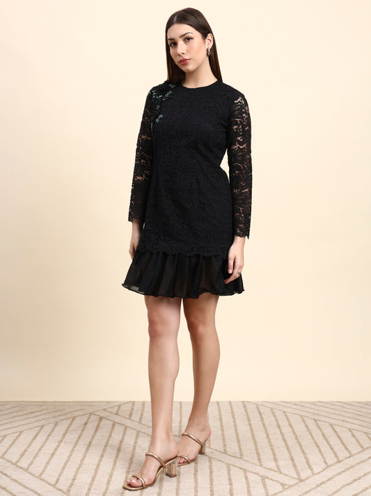 Ariya Threads Noir Bloom Lace Dress (Black)