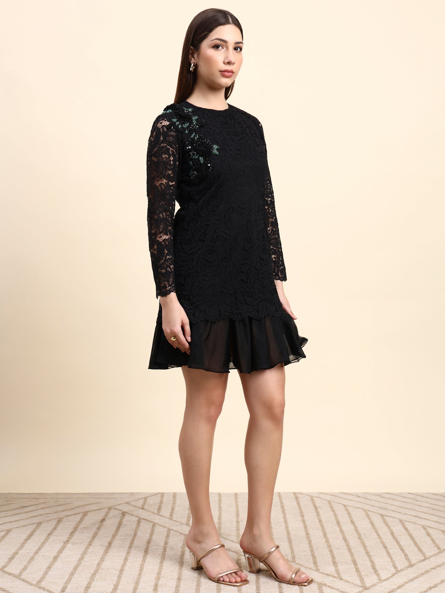 Ariya Threads Noir Bloom Lace Dress (Black)