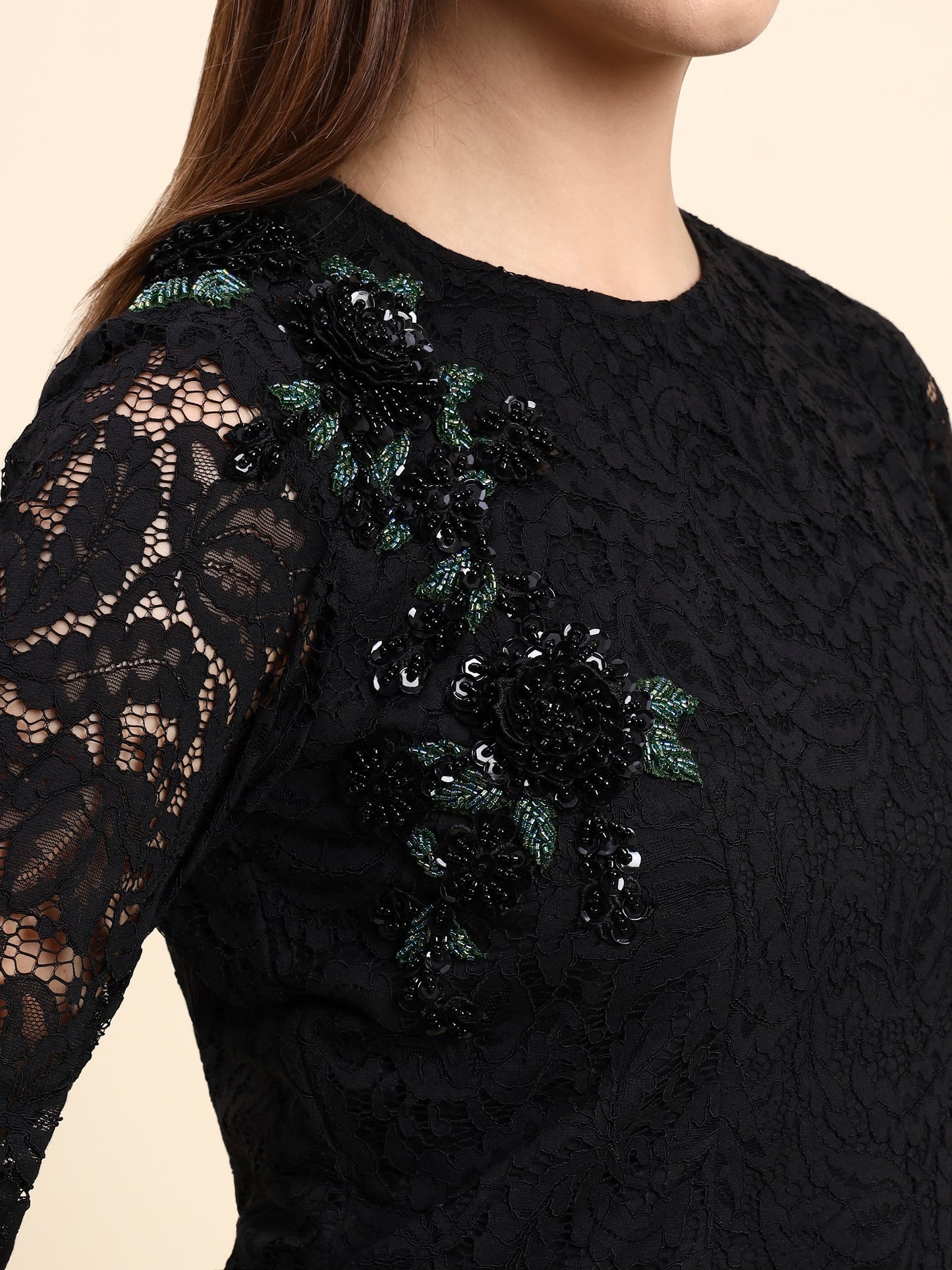 Ariya Threads Noir Bloom Lace Dress (Black)