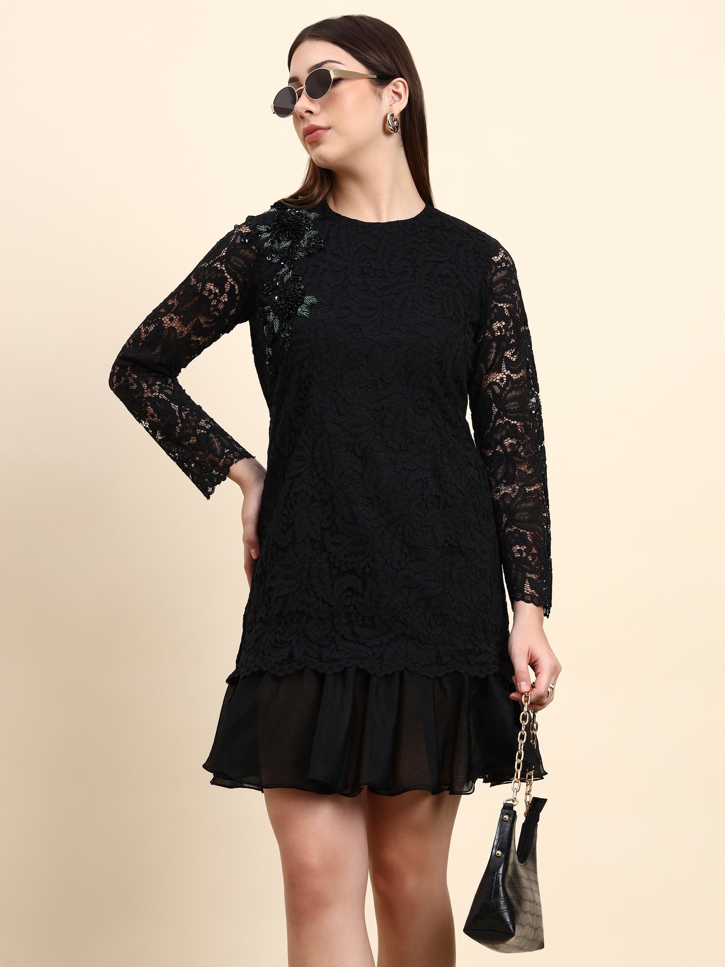 Ariya Threads Noir Bloom Lace Dress (Black)