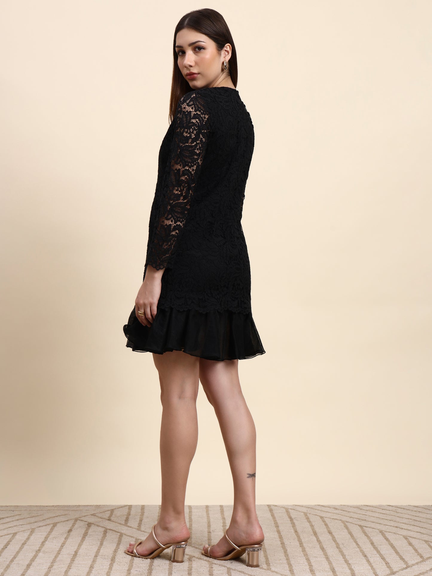 Ariya Threads Noir Bloom Lace Dress (Black)