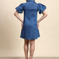 Ariya Threads Sky Blue Puff Sleeve Denim Shirt Dress