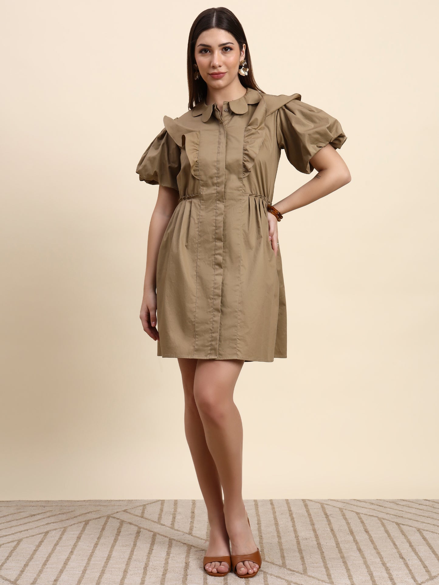 Ariya Threads Elara Ruffle Dress (Mocha Brown)