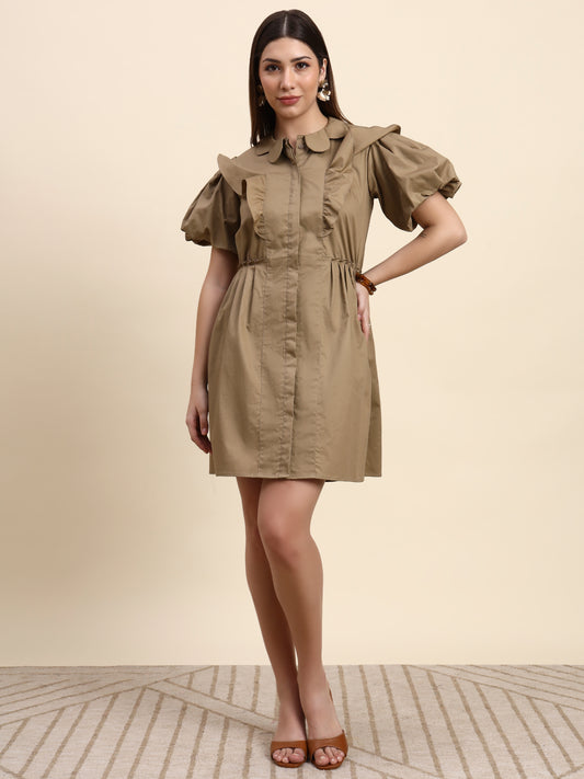 Ariya Threads Elara Ruffle Dress (Mocha Brown)