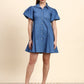 Ariya Threads Sky Blue Puff Sleeve Denim Shirt Dress