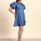 Ariya Threads Sky Blue Puff Sleeve Denim Shirt Dress