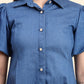 Ariya Threads Sky Blue Puff Sleeve Denim Shirt Dress